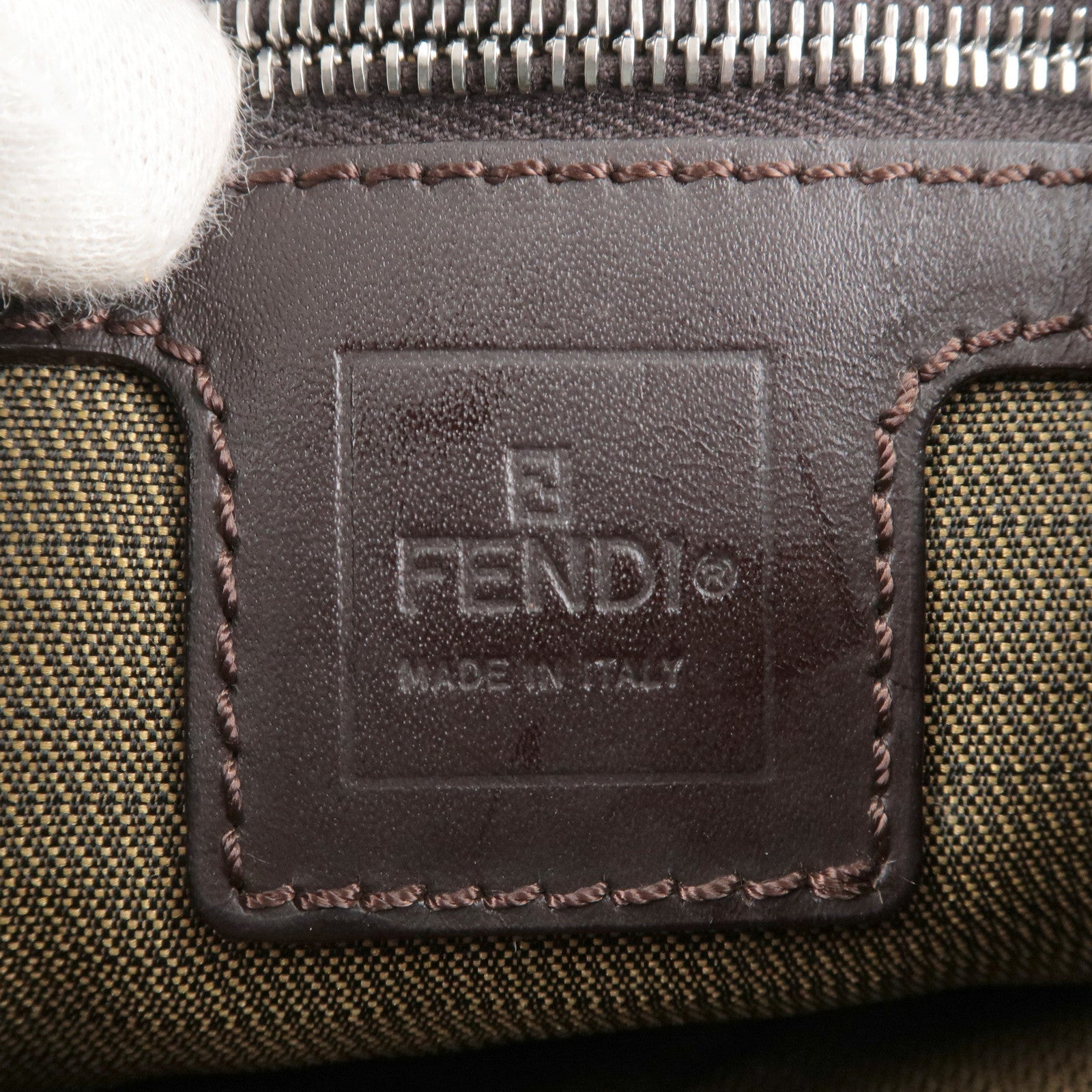 FENDI Zucca Mamma Baguette Canvas Leather Shoulder Bag 26325