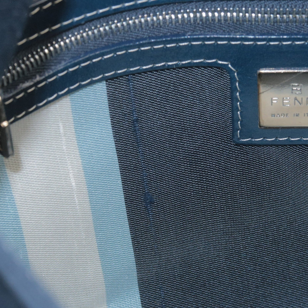 FENDI Mamma Baguette Canvas Leather Shoulder Bag Navy 26325