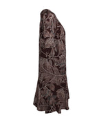 Chloe Flared Skirt Floral Dress in Brown Silk