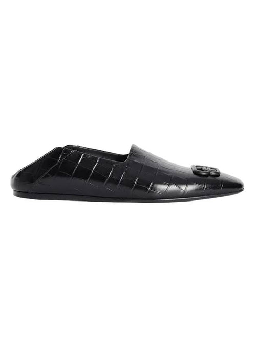 Balenciaga BB Logo Crocodile Embossed Mule Black