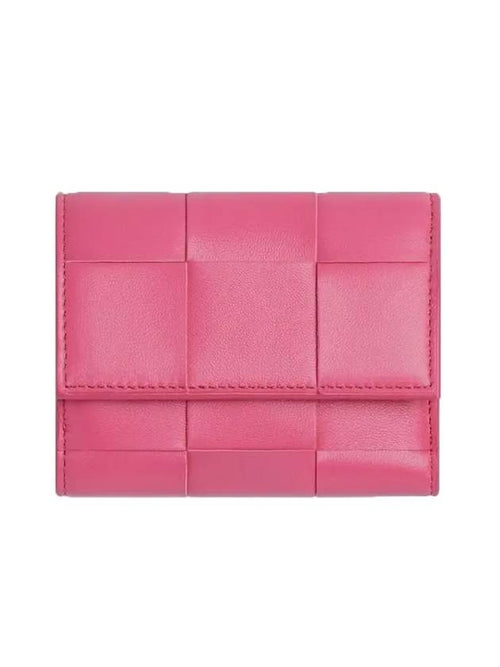 Bottega Veneta Intrecciato Tri-Fold Zip Half Wallet Milk Shake
