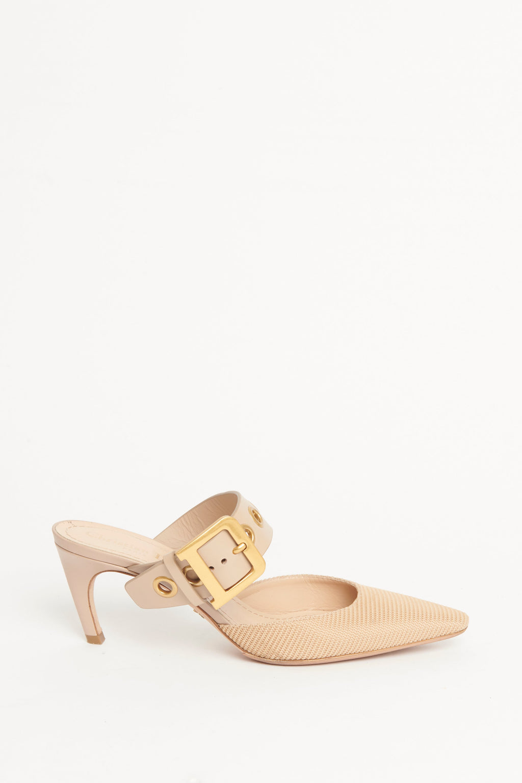 Beige Leather & Mesh D-Dior Pumps