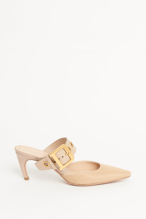 Beige Leather & Mesh D-Dior Pumps