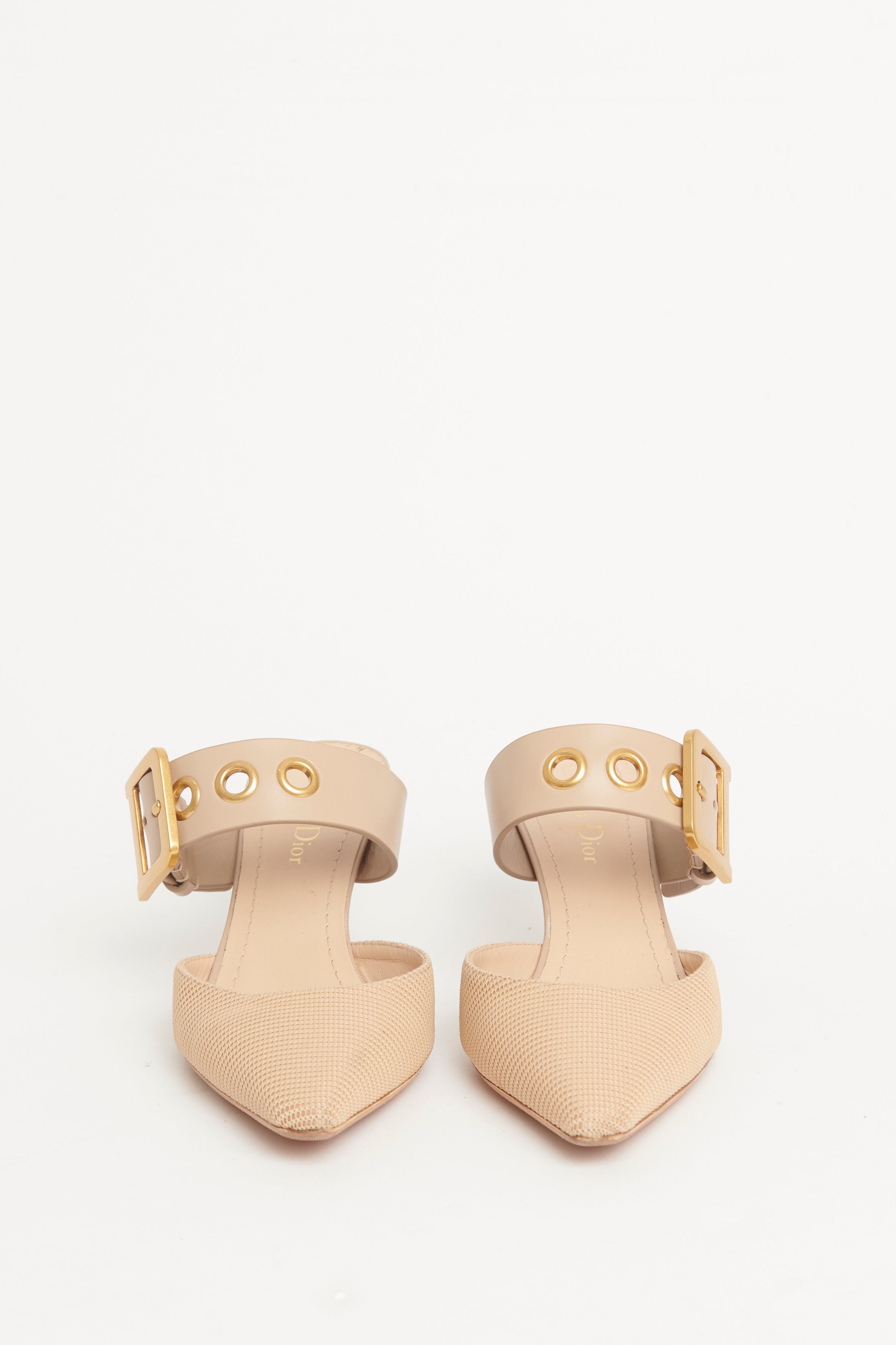 Beige Leather & Mesh D-Dior Pumps