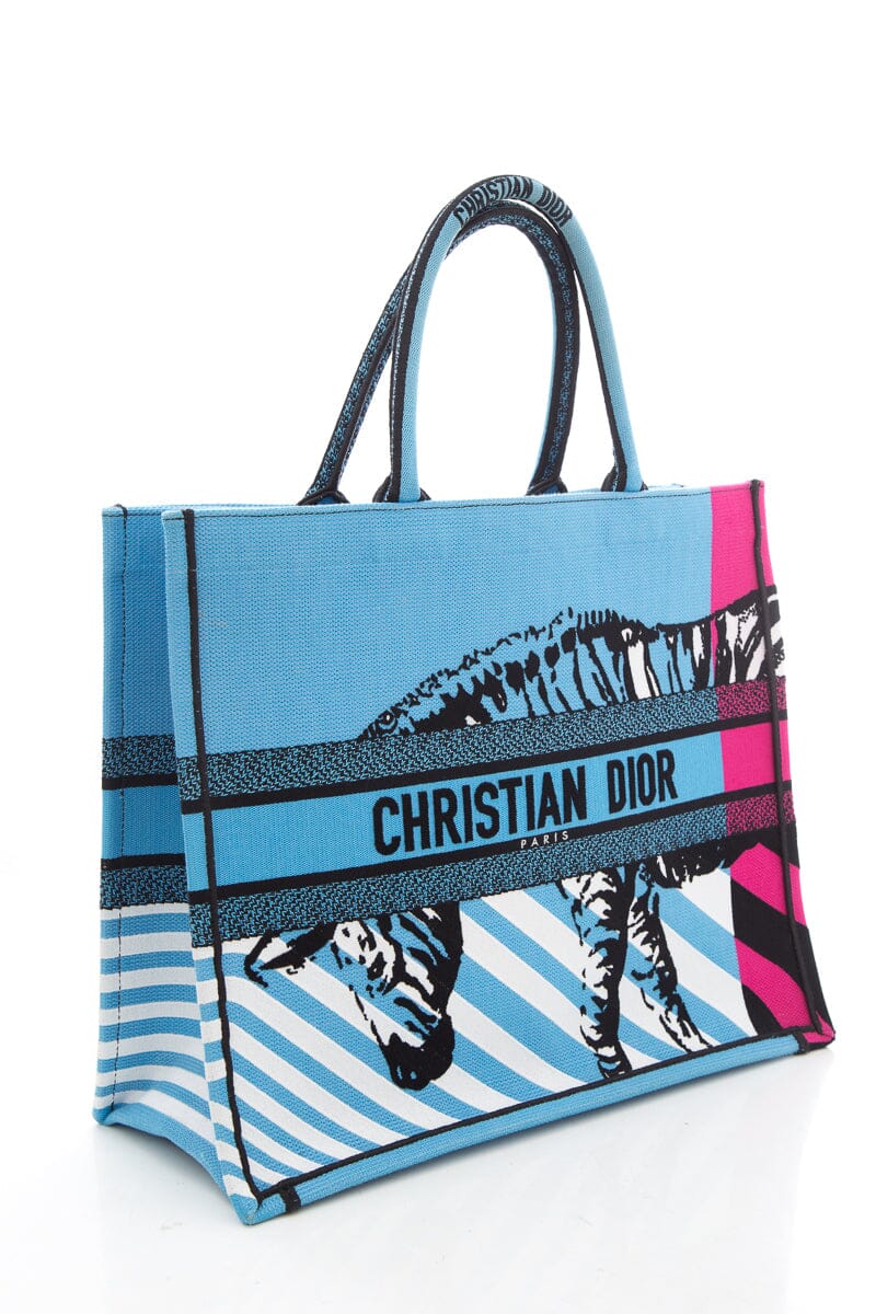 Christian Dior Pink &  Blue Zebra Printed Book Tote