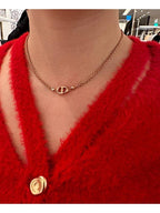 CD Navy Crystal Necklace Pink Dior