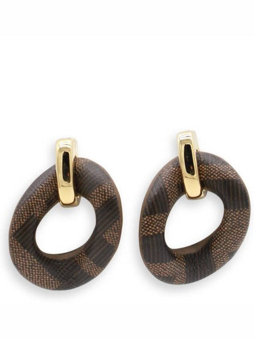 Fendi Plio Leather Earrings Brown