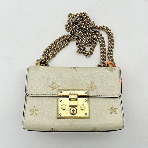 GUCCI Grained Calfskin Bee Star Small Padlock Shoulder Bag White  2505092204
