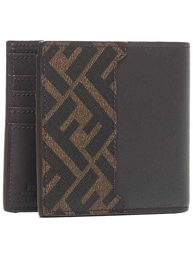 Fendi FF Square Leather Bi-Fold Half Wallet Brown