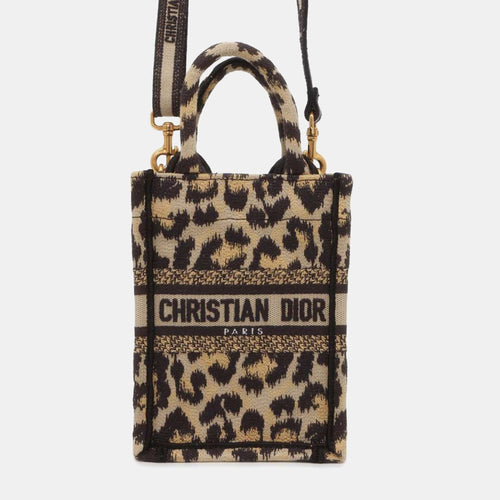Dior Christian Beige Embroidery Canvas Mini Book Tote Phone Bag