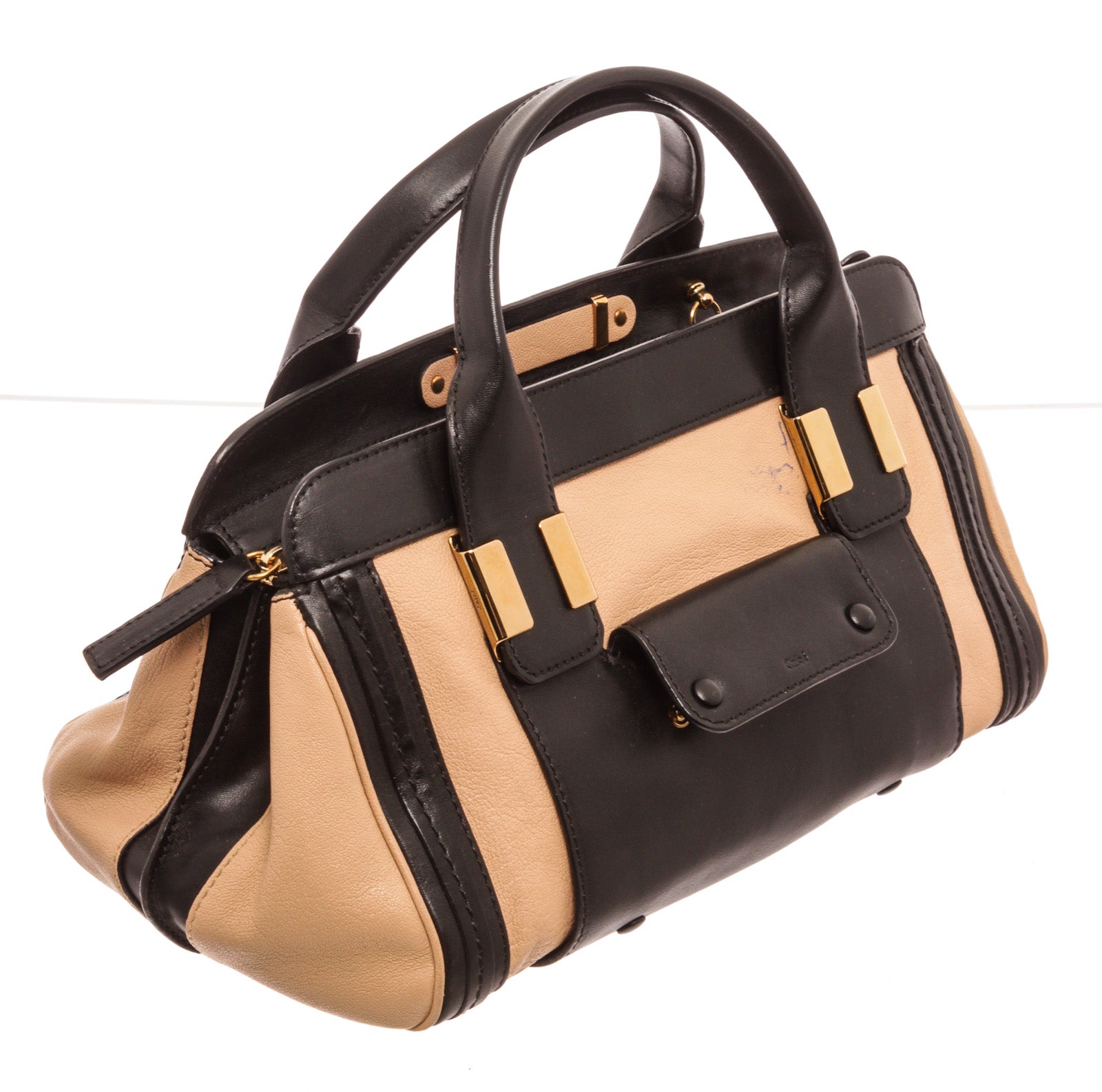 Chloe Black Peach Neutrals Leather Alice MM Shoulder Bag