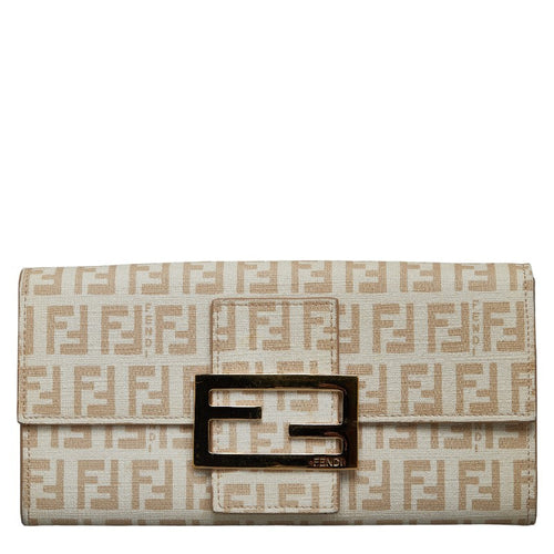 Fendi Zucchino Long Wallet Beige PVC Leather