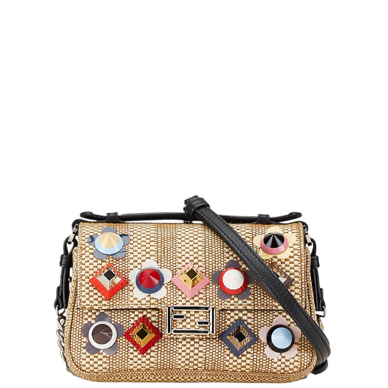 Fendi Double Micro Bucket Leather Raffia Handbag 8M0371