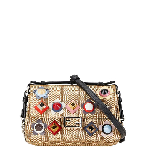 Fendi Double Micro Bucket Leather Raffia Handbag 8M0371