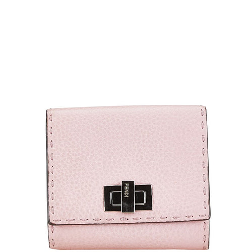 Fendi Selleria Peekaboo Bifold Wallet Pink Leather