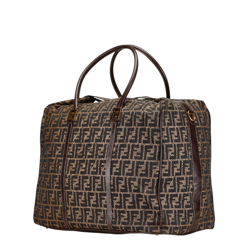 Fendi Zucca Canvas Leather Boston Bag