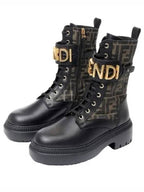 Fendi Fendigraphy Leather Worker Boots black Brown