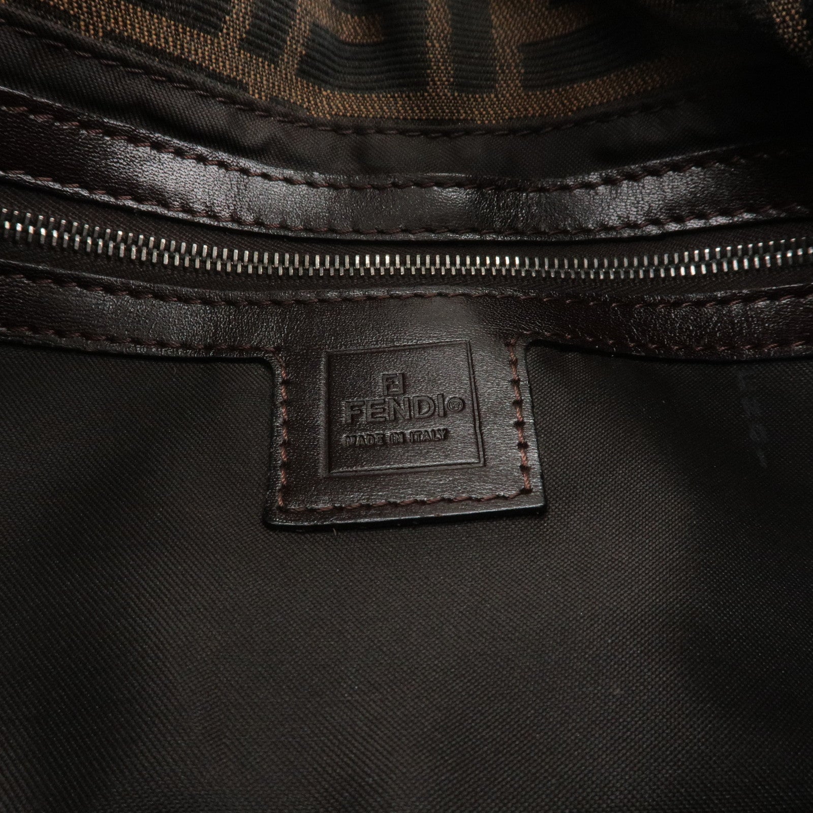 FENDI Zucca Mamma Baguette Canvas Leather Bag Brown Black 26424