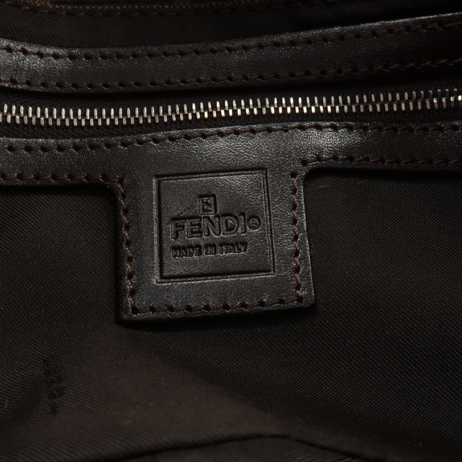 FENDI Mamma Baguette Zucca Canvas Leather Bag Beige 26424