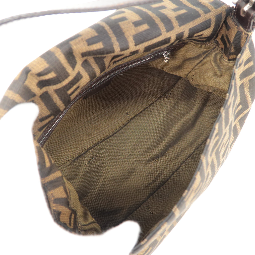 FENDI Mamma Baguette Zucca Canvas Leather Shoulder Bag Brown