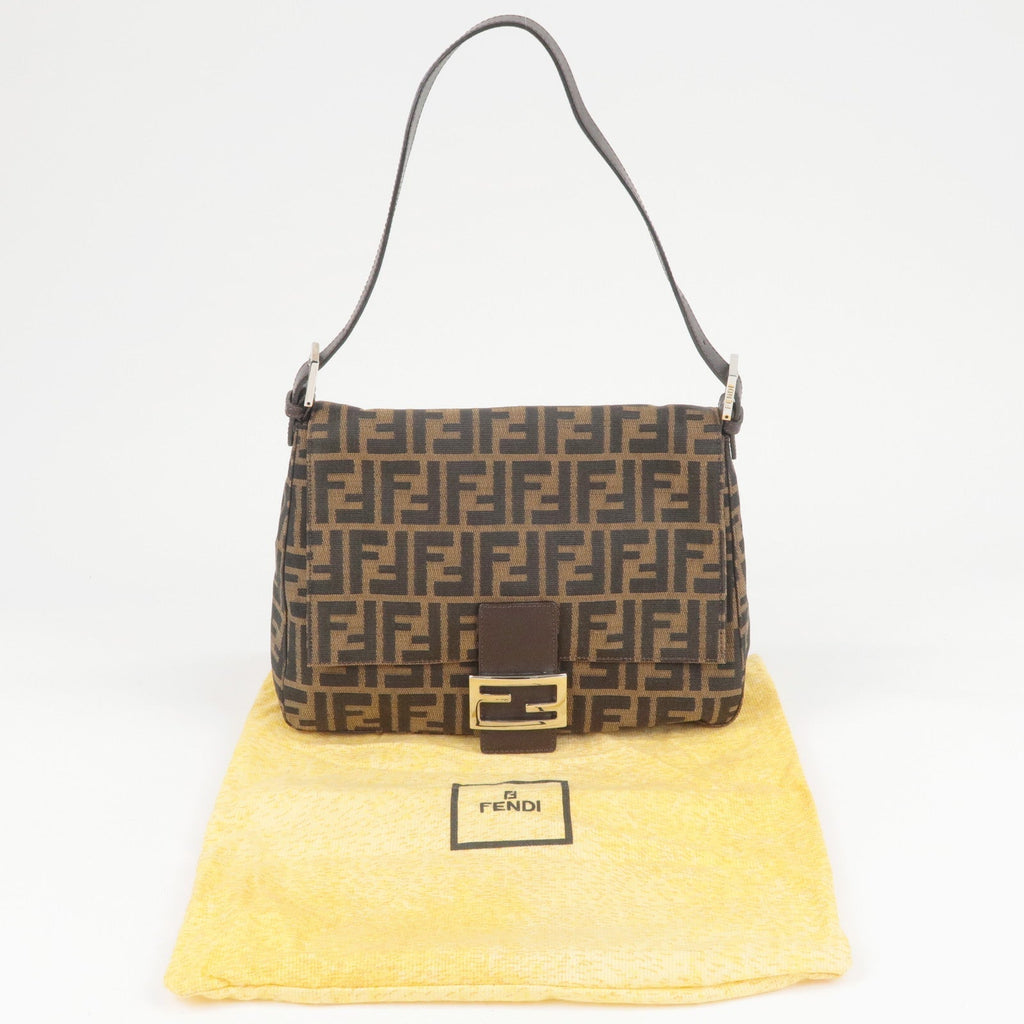 FENDI Zucca Mamma Baguette Canvas Leather Shoulder Bag 26325
