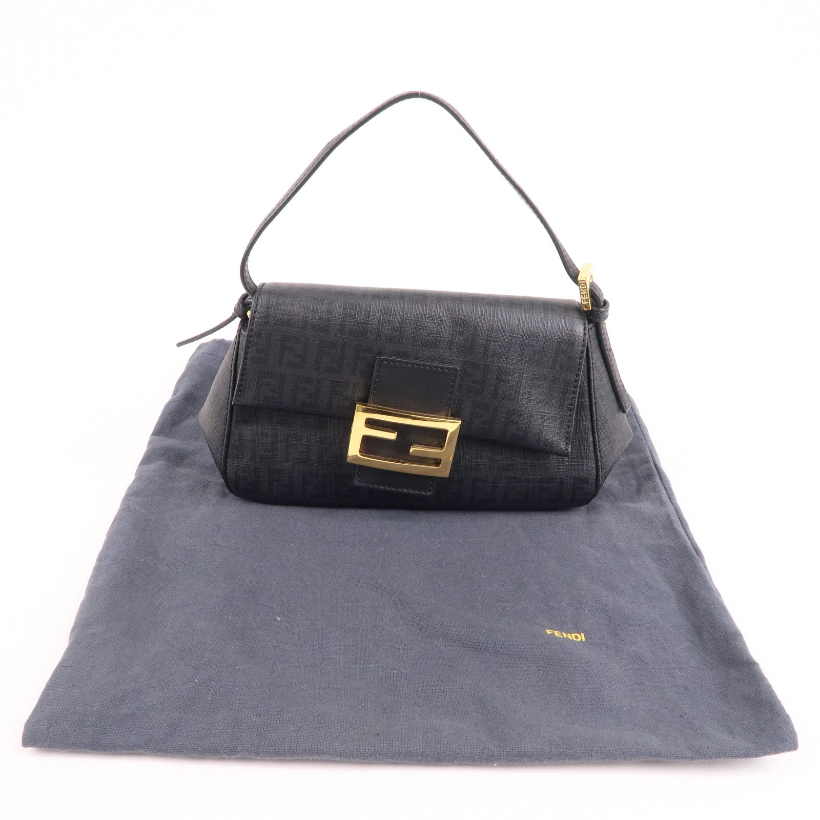 FENDI Zucchino Mamma Baguette PVC Leather Hand Bag Black 8BR180