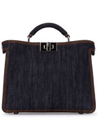 Fendi Peekaboo ISeeU Mini Denim Tote Bag Navy Blue