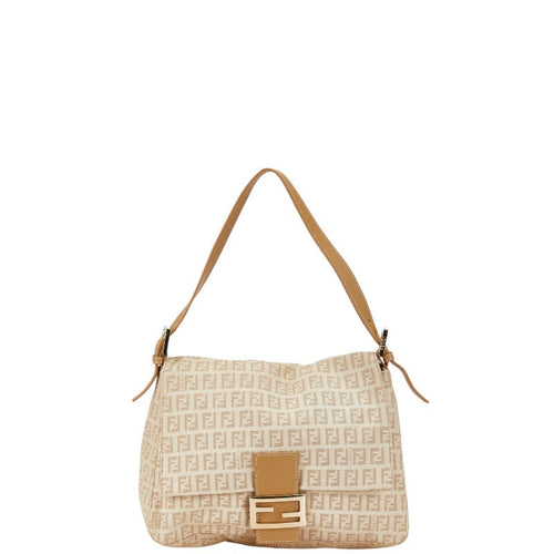 Fendi Zucchino Mamma Baguette Canvas Leather Shoulder Bag