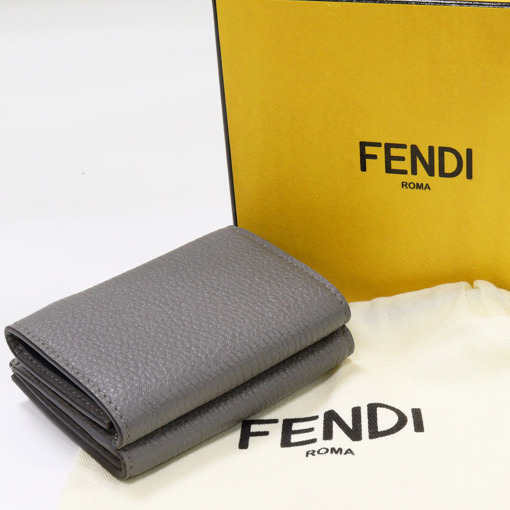 Fendi Tri-Fold Wallet with Coin Pocket FF Bucket Gray Calf 7M0280
