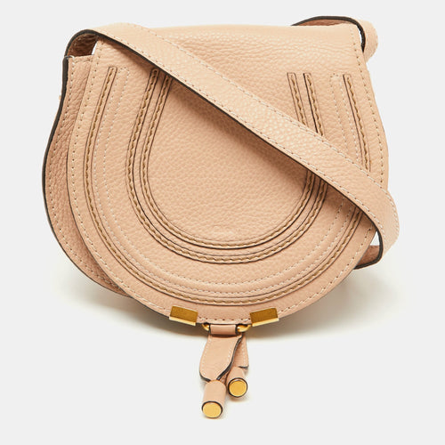 Chloe Beige Leather Small Marcie Shoulder Bag