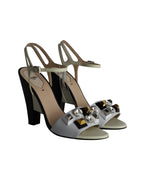 Fendi Crystal Embellished Open Toe Sandals in White Leather