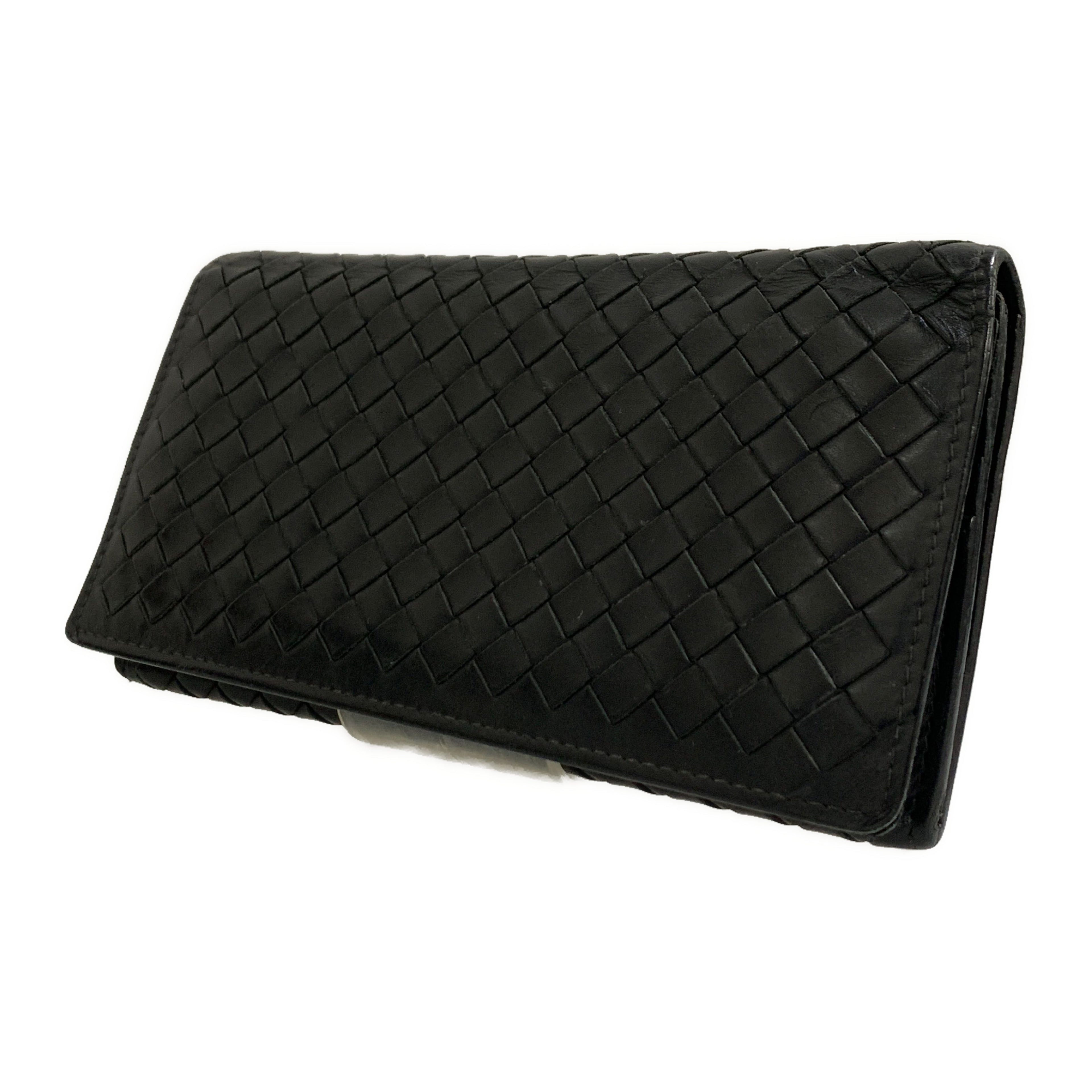 BOTTEGA VENETA/Long Wallet/BLK/Leather/156819//Intrecciato Weave