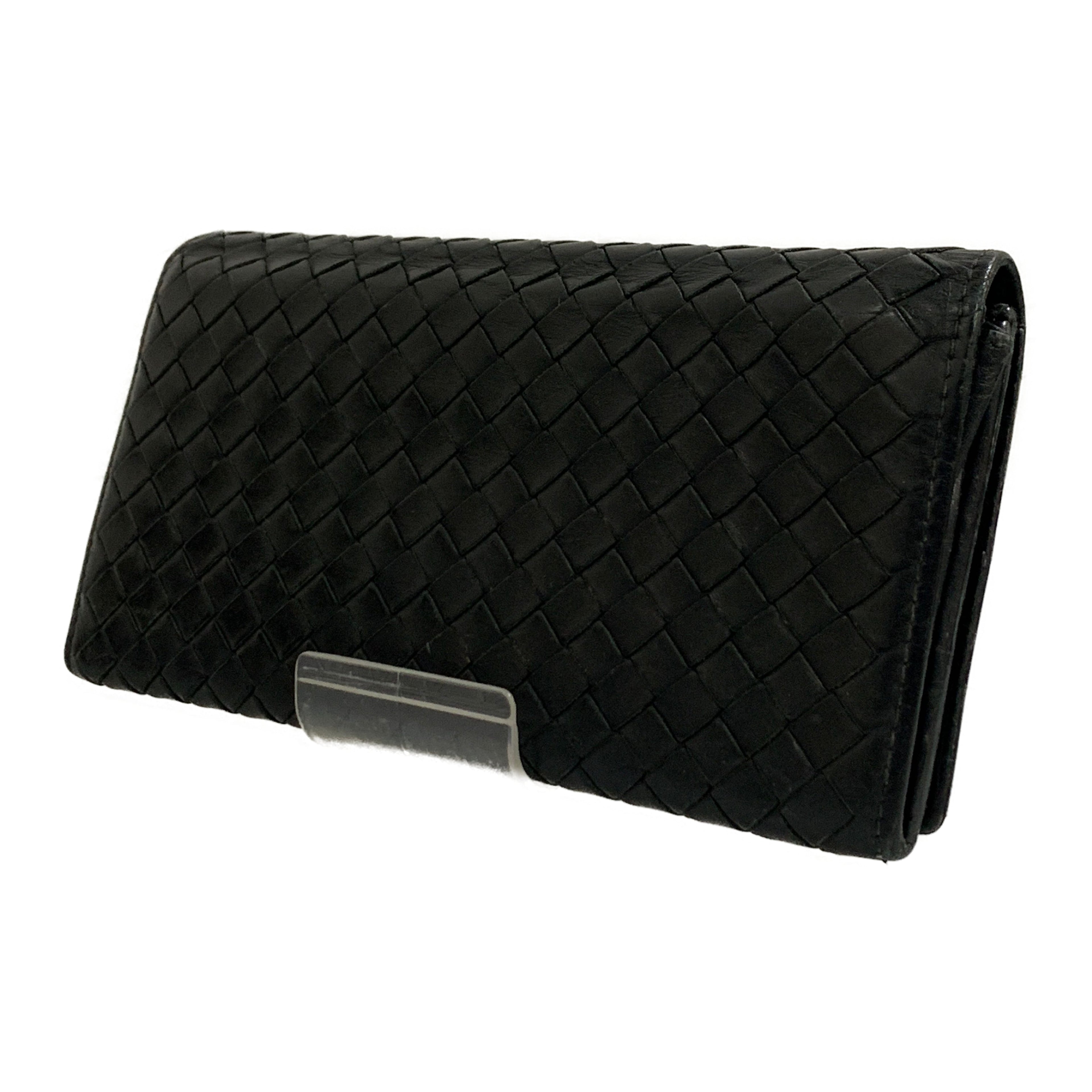 BOTTEGA VENETA/Long Wallet/BLK/Leather/156819//Intrecciato Weave