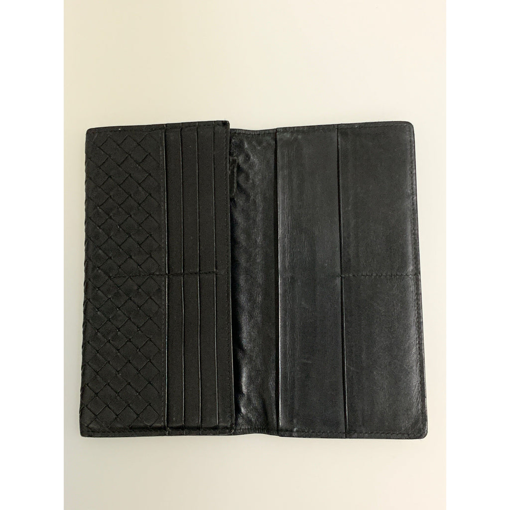 BOTTEGA VENETA/Long Wallet/BLK/Leather/156819//Intrecciato Weave