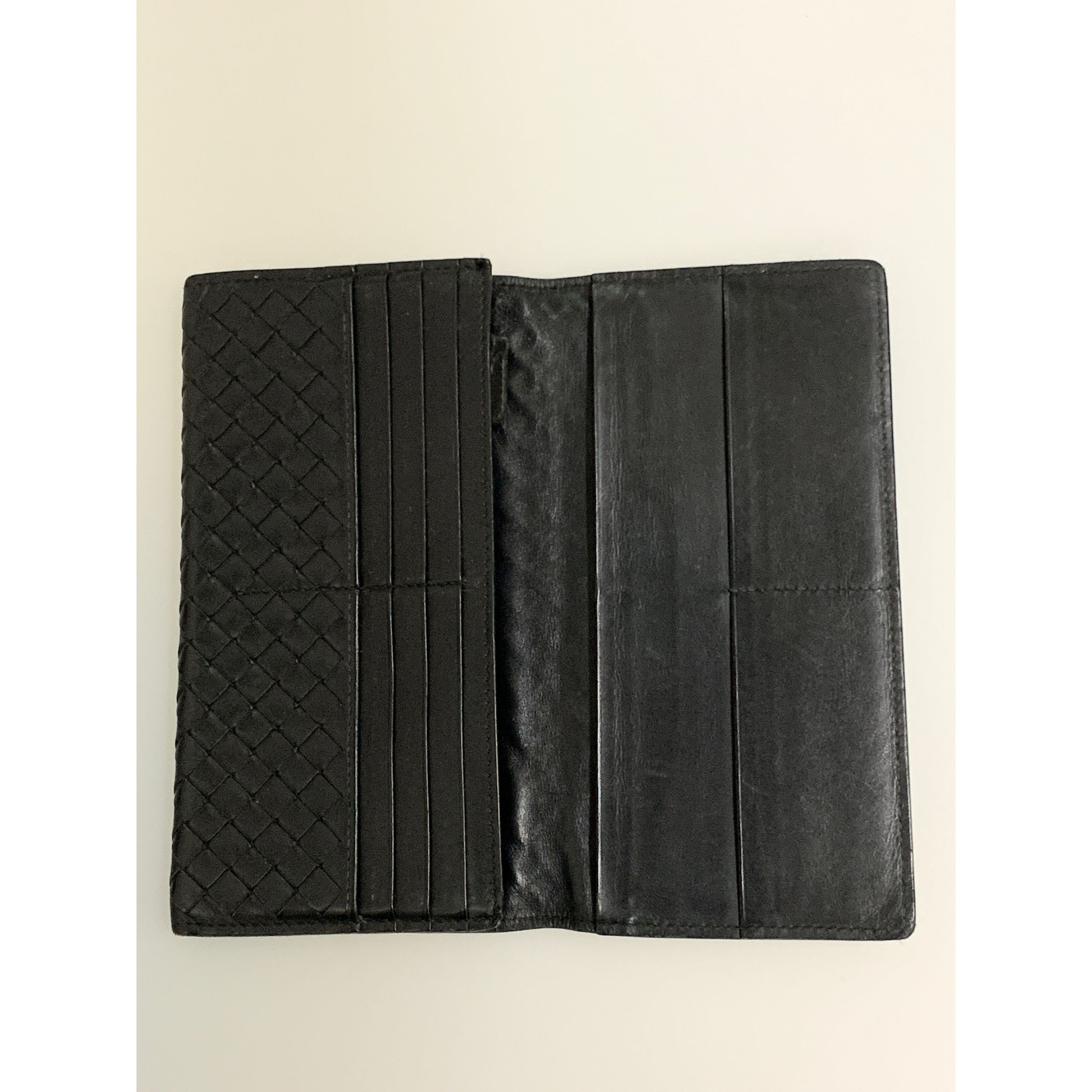 BOTTEGA VENETA/Long Wallet/BLK/Leather/156819//Intrecciato Weave