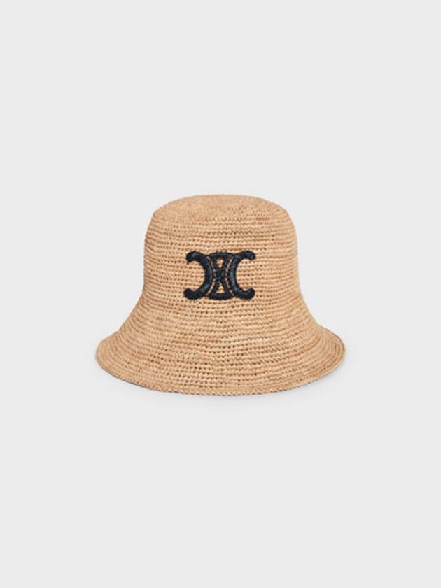 CELINE Triomphe Raffia Bucket Hat Natural Black