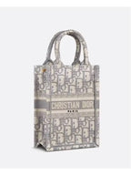 Oblique Embroidery Mini Book Phone Tote Bag Grey Dior