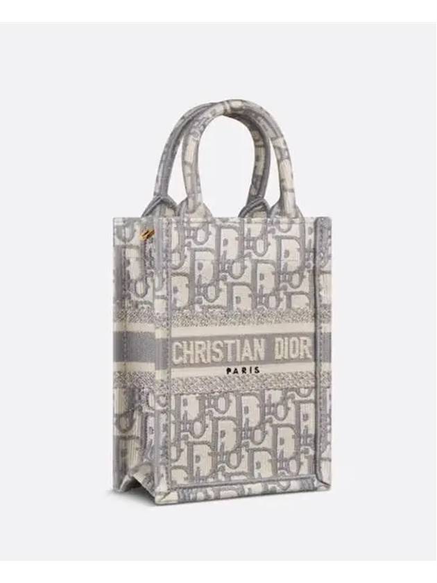 Oblique Embroidery Mini Book Phone Tote Bag Grey Dior