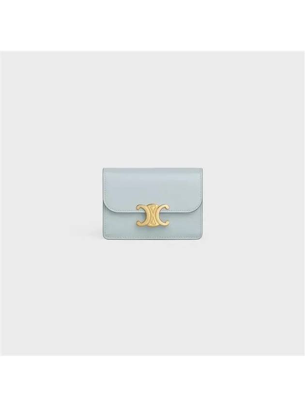 CELINE Triomphe Shiny Calfskin Flap Card Holder Ice Blue