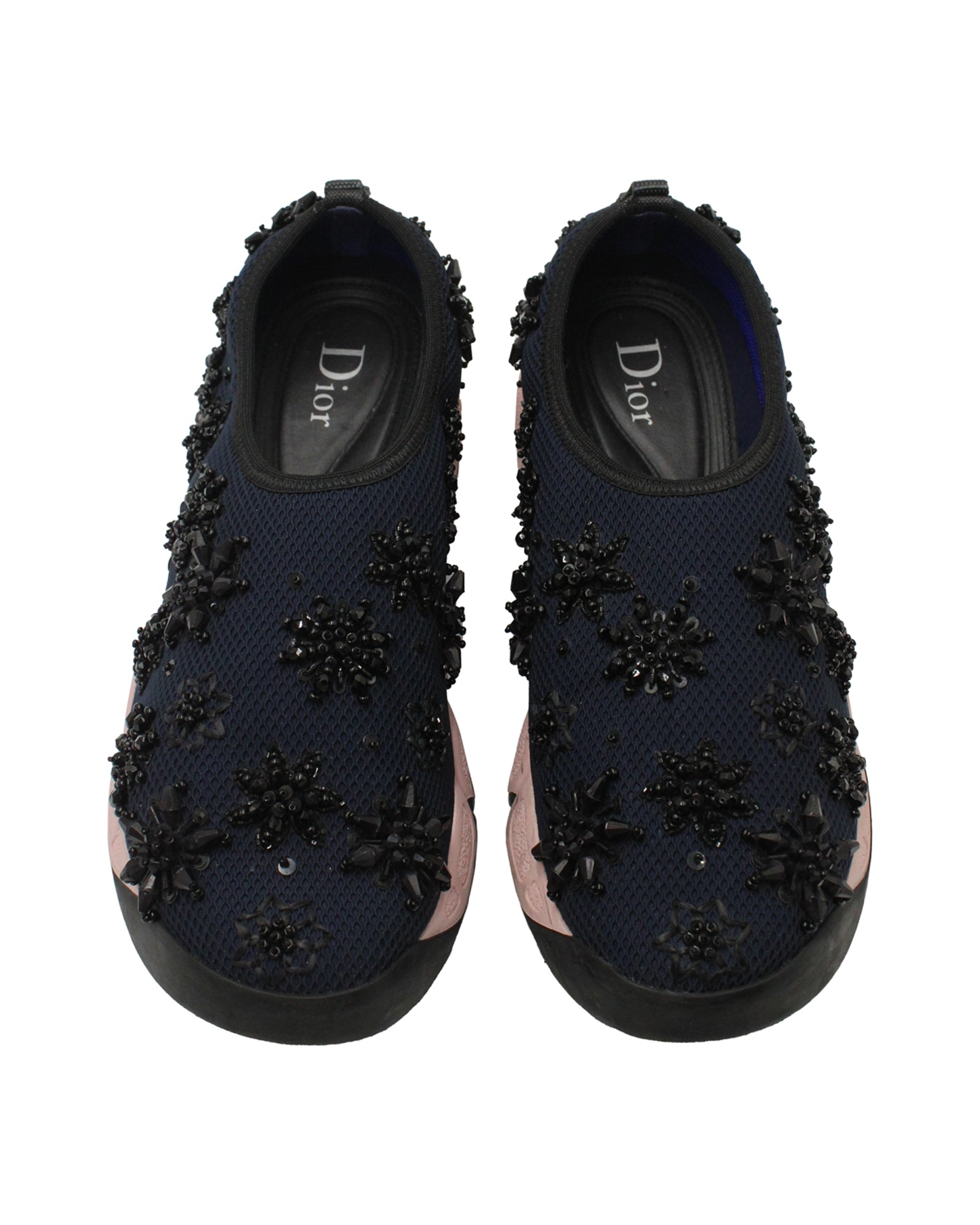 Dior Fusion Embellished Slip-On Sneakers in Navy Blue Mesh