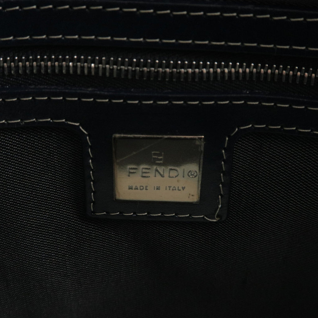 FENDI Mamma Baguette Canvas Leather Shoulder Bag Navy 26325