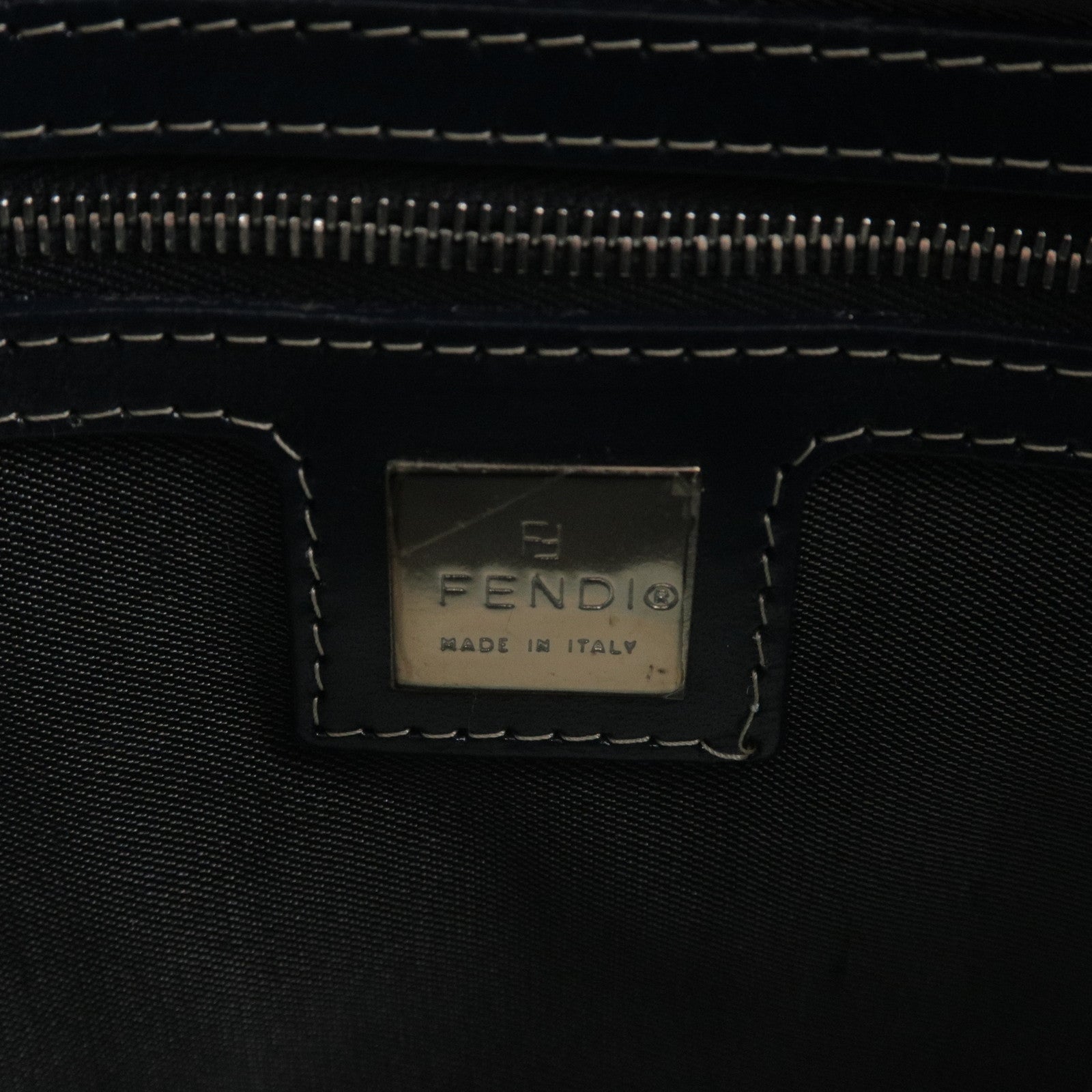 FENDI Mamma Baguette Canvas Leather Shoulder Bag Navy 26325