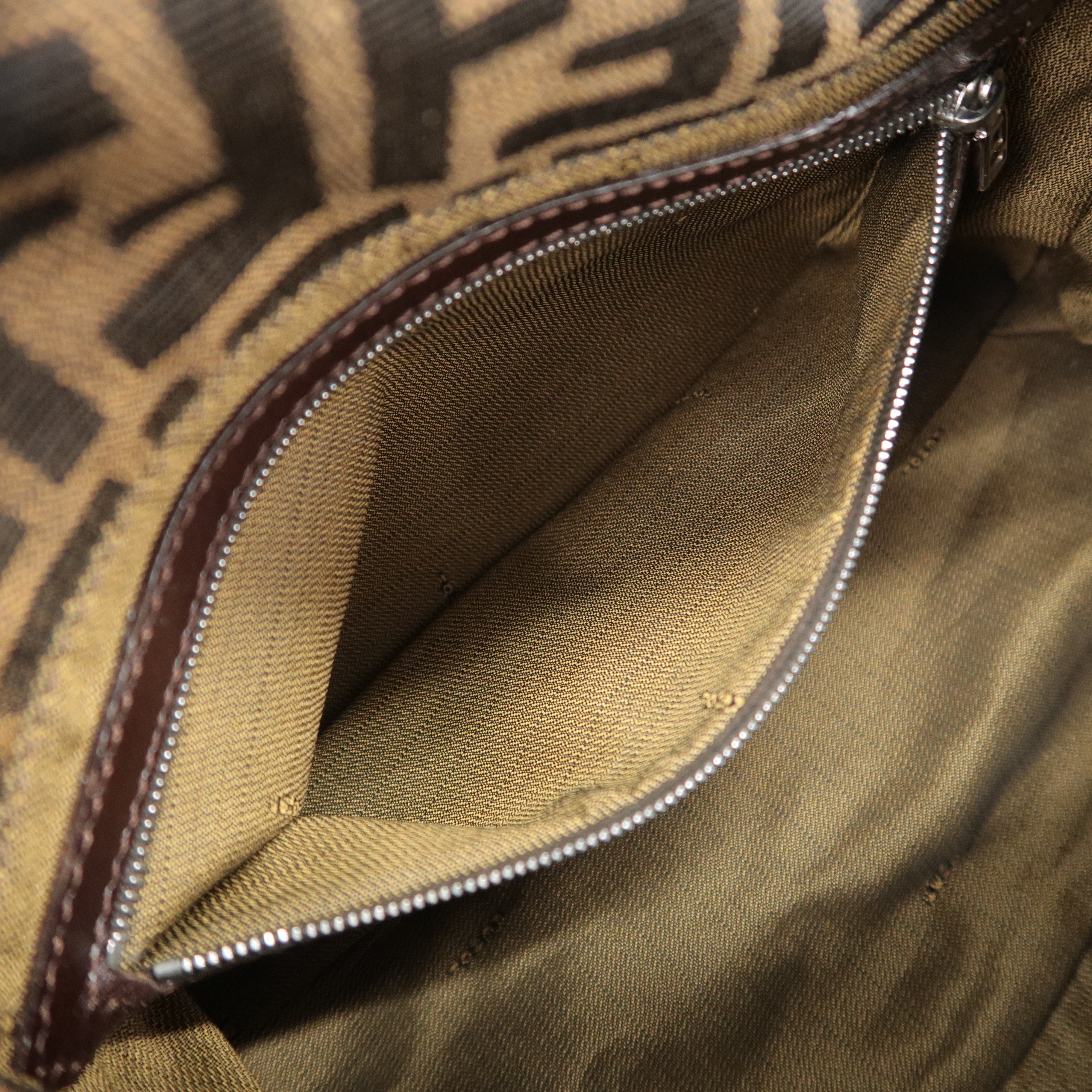 FENDI Mamma Baguette Zucca Canvas Leather Shoulder Bag Brown