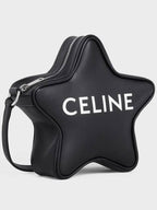 CELINE Logo Print Small Etoile Leather Shoulder Bag Black