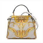 Fendi x Versace Mini Peak Cube Leather 2WAY Handbag Beige 8BN244