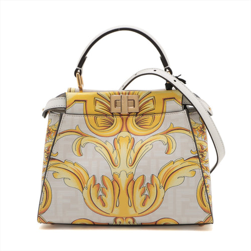 Fendi x Versace Mini Peak Cube Leather 2WAY Handbag Beige 8BN244