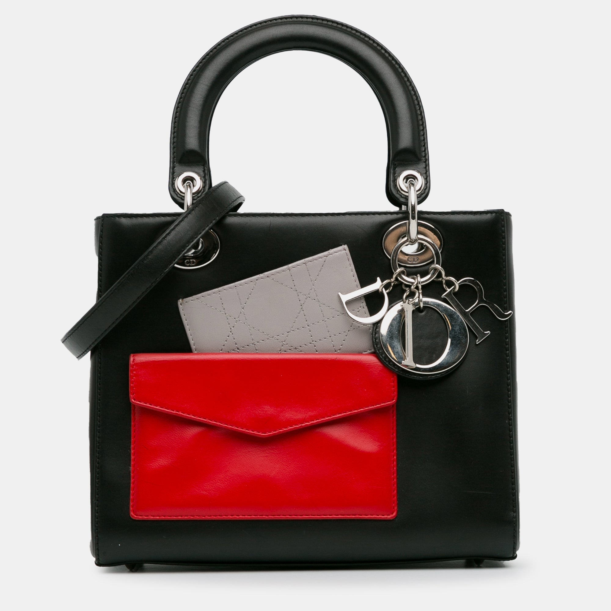 Dior Black Calfskin Leather Medium Pockets Lady Tote Bag