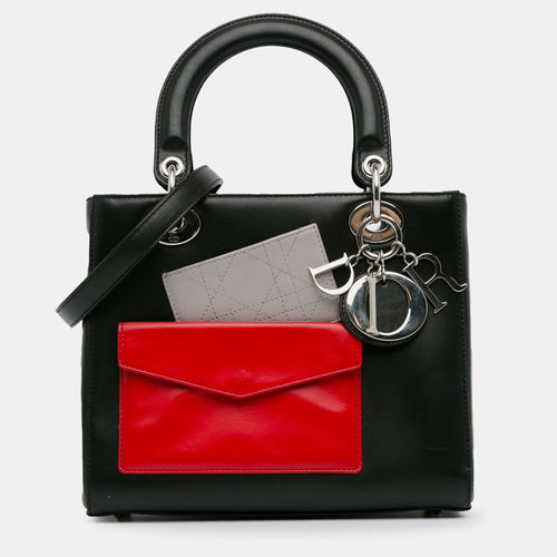 Dior Black Calfskin Leather Medium Pockets Lady Tote Bag
