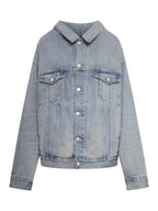 Balenciaga Off-Shoulder Denim Jacket Blue