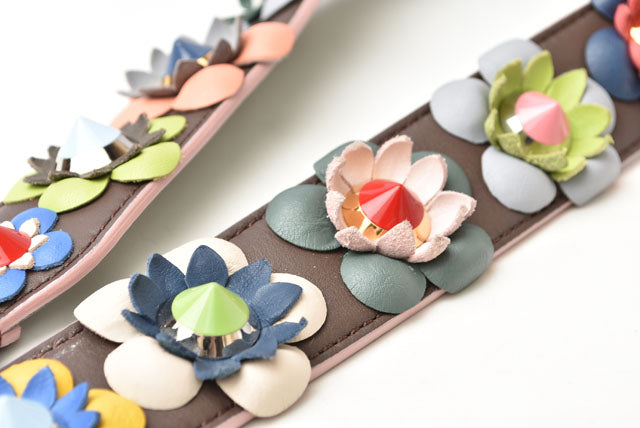 Fendi Leather Shoulder Strap Flower Brown/Pink/Multicolor
